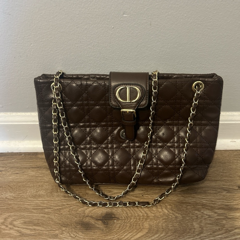 Brown Quilted Chain Shoulder Bag